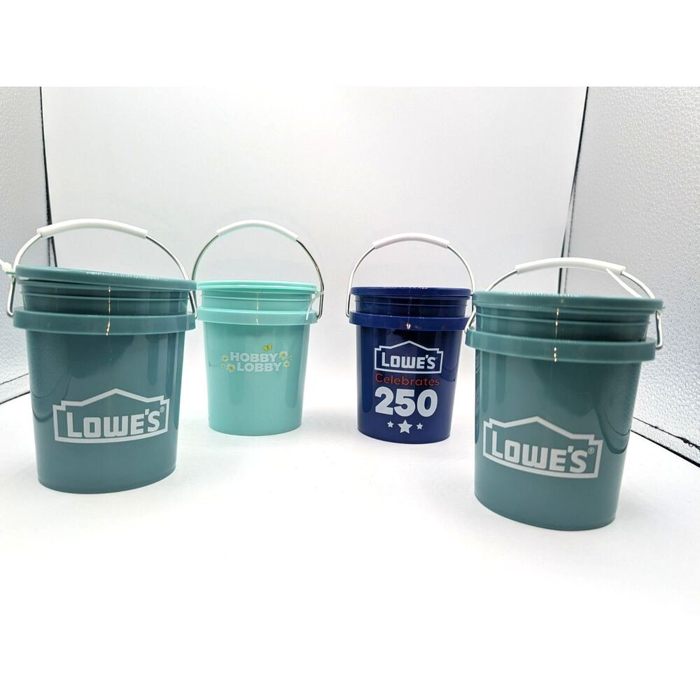 (4) Mini Buckets-(2) Light Teal Lowes (1) 250 yr Blue Lowes (1) Teal Hobby Lobby